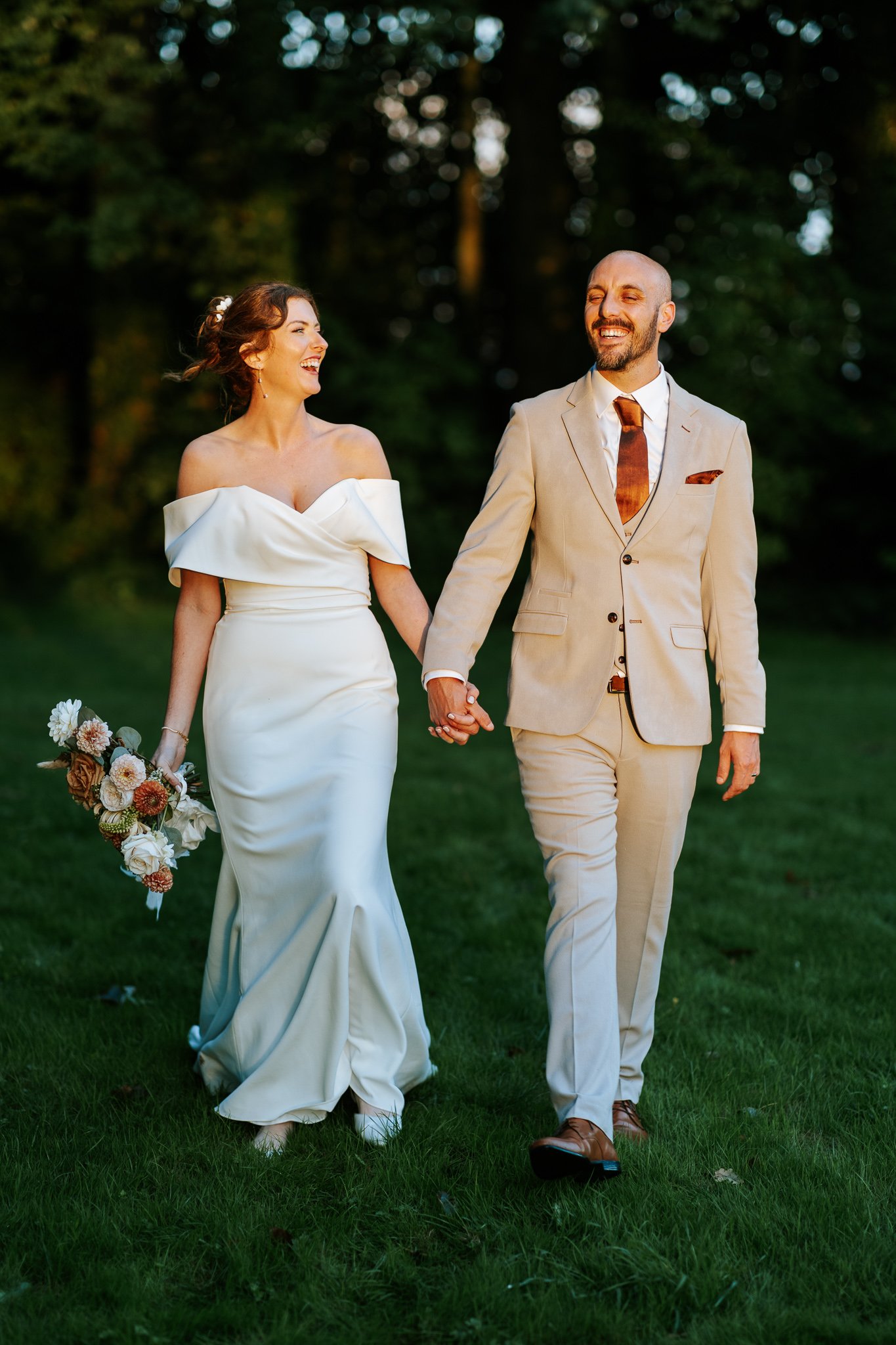 Bride and groom laughing